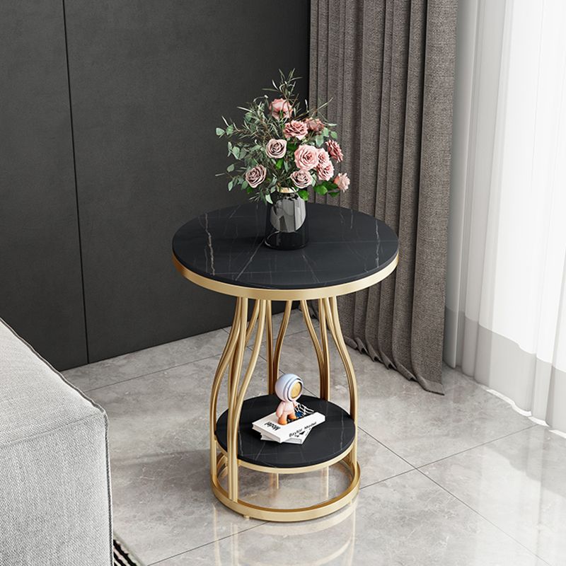 19.7" Wide Metal Frame Side Table with Shelf Round Sofa Side Accent Table