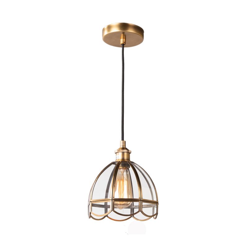 Clear Glass Dome Pendant Lighting Retro 1 Light Dining Room Hanging Ceiling Lamp