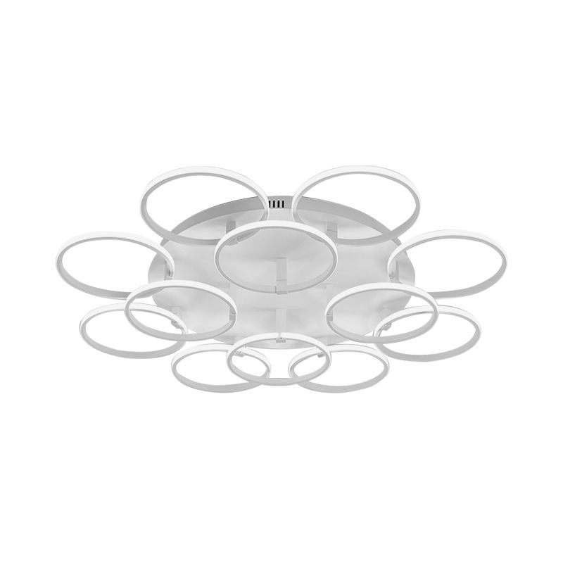 Multi Ring Semi Flush Light Minimalist Acrylic 3/9/12 Lights White Semi Flush Ceiling Light for Living Room