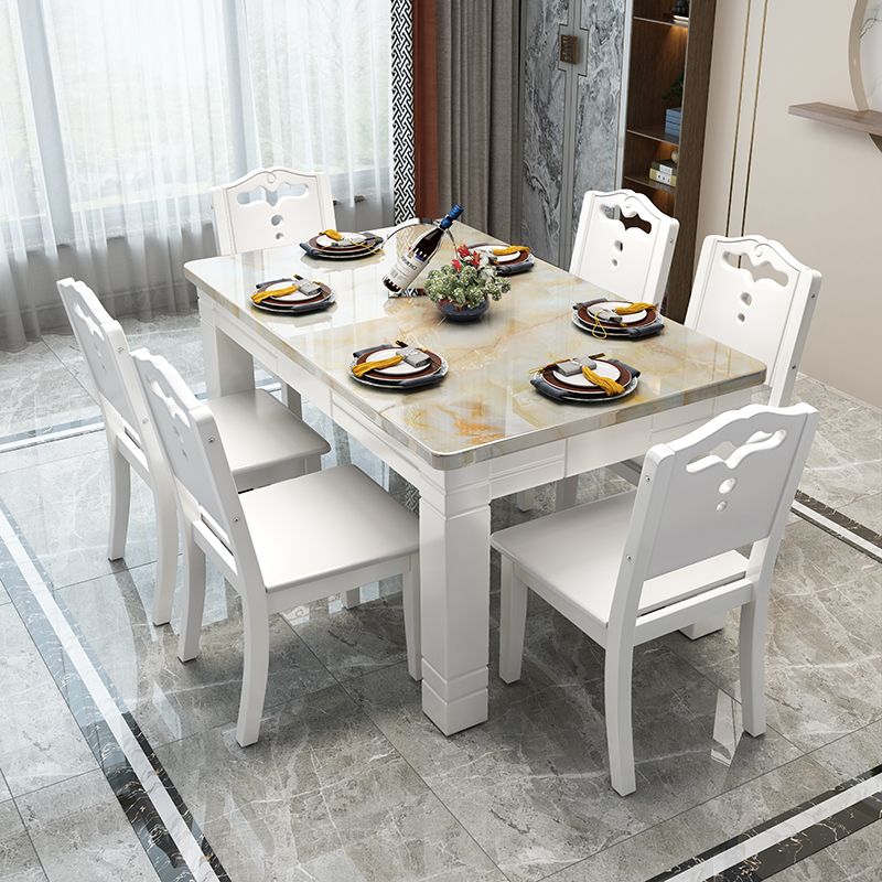 Contemporary Rectangle Dining Site Table Marble Dining Room Collection with 4-foot