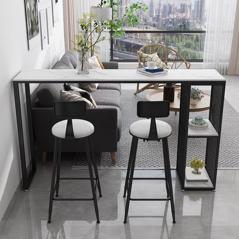 1/3 Pieces Glam Iron Bar Table Set Rectangle Stone Top Bistro Set with Shelf