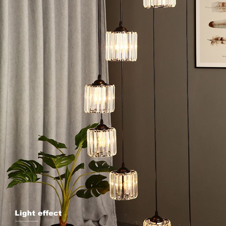 Cilindrische kristal prisma hanger moderne stijl zwart zwart hangend licht voor trap