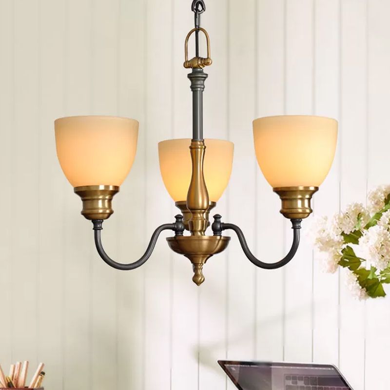 Zwart 5/5/8 lampen hangende lamp landelijk matglas kom kroonluchter hanglamp met metalen gebogen arm