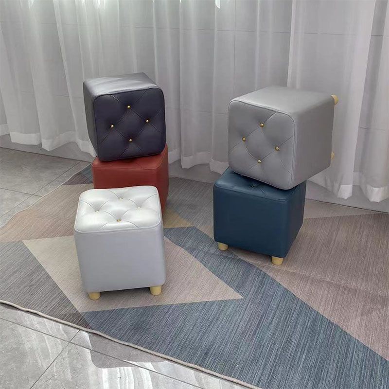 Modern Cotton Pouf Ottoman Plain Square Tufted Water Resistant Chair Pouf