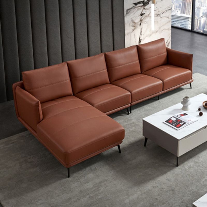 35.43" High Round Arm Sectional Brown/Blue Genuine Leather Sectional