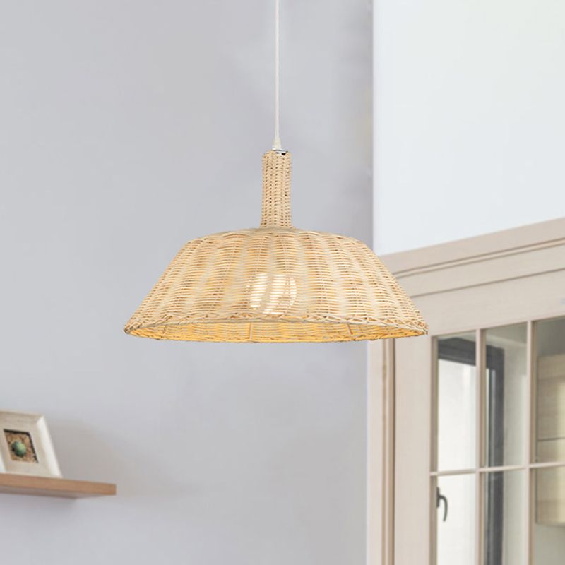 Handgewebte Anhängerbeleuchtung im Landstil mit Scheunenschatten Rattan 15 "/19" W 1 Glühbirnenhängung Lampe in Beige