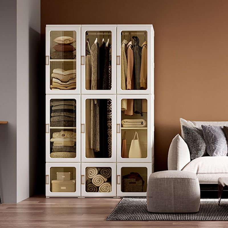 Contemporary Freestanding Plastic Wardrobe Foldable Wardrobe with Shelves in White