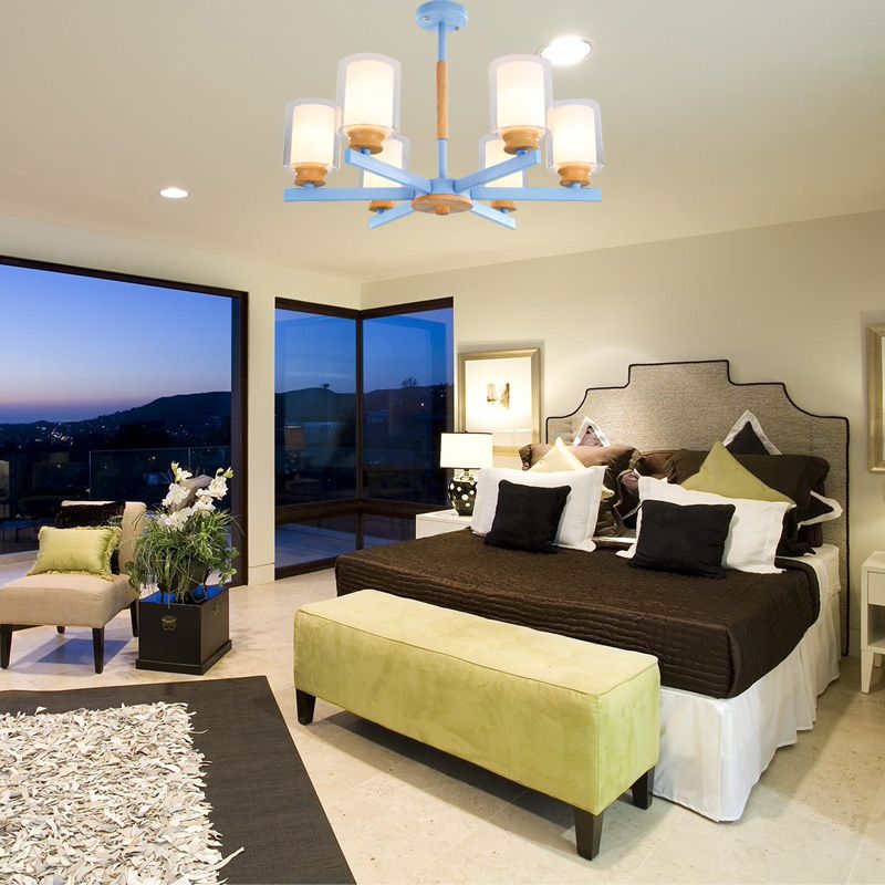 Makkaronzylinder Kronleuchter Anhänger Leicht Milchglas 3/5/6 Lichter hängende Decke Licht in Rosa/Gelb/Grün für Wohnzimmer