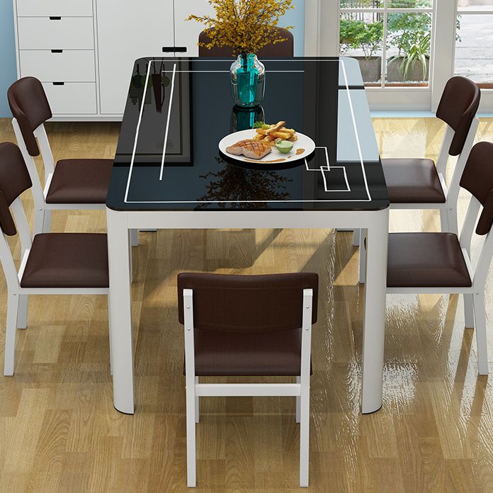 Modern Glass Desktop Rectangle Dining Table 4 Legs for Dining Room