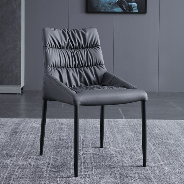Silla de comedor de metal de estilo moderno, silla lateral sin brazos de comedor de cuero para cocina