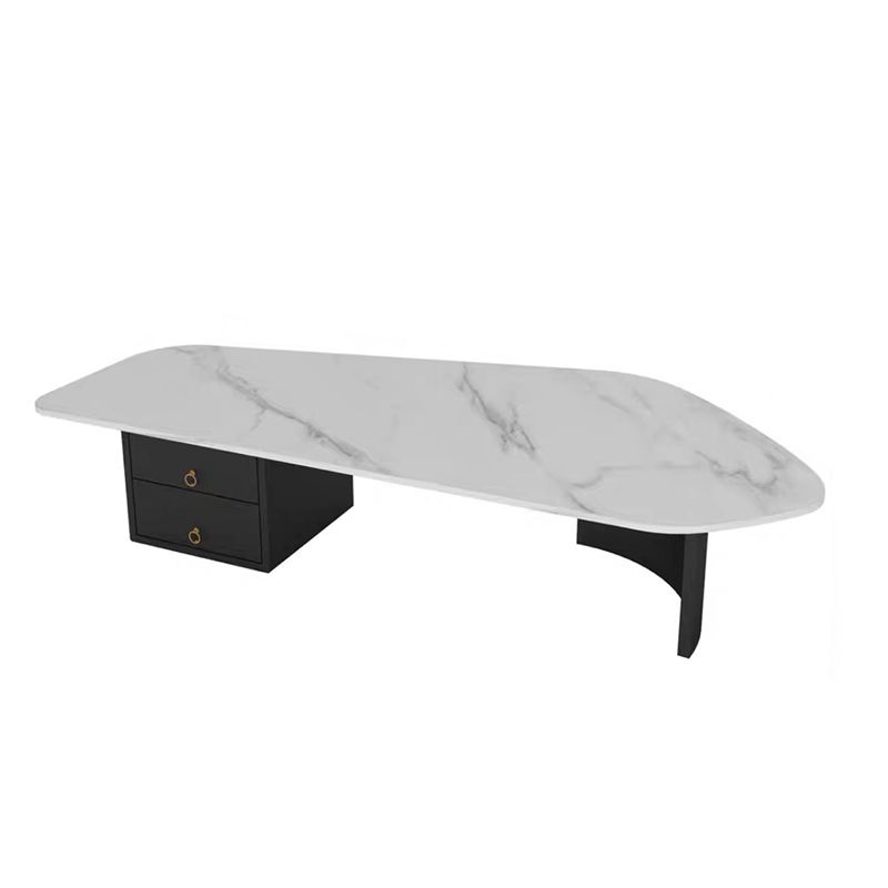 Modern Style White/grey Slate Top Metal Base with Drawer Free Shape Coffee Table
