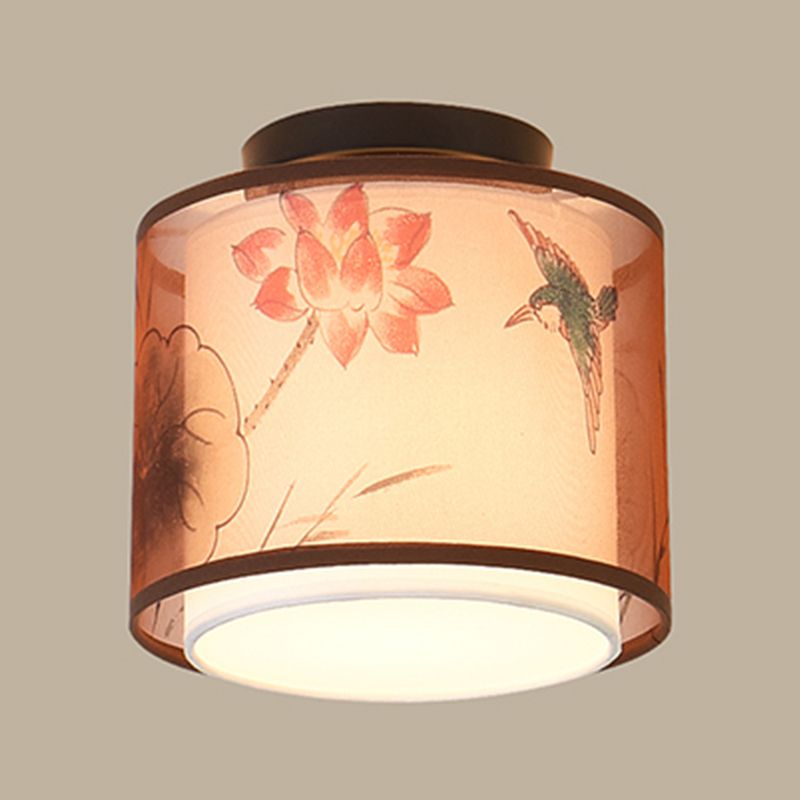 Tradition Ceiling Mount Light Simple Ceiling Lamp with Fabric Shade for Bedroom