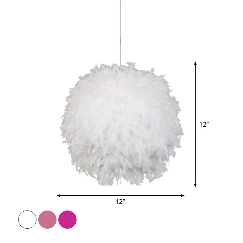 Sphère de large 12 "/ 14" / 16 "de large pendentif Plume moderne 1 chambre à tête plafond peindre légère en blanc / rose / rose rouge