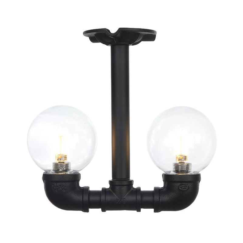 Luminaire semi-encastré pour couloir à billes, verre transparent vintage, 2 ampoules, plafonnier LED noir