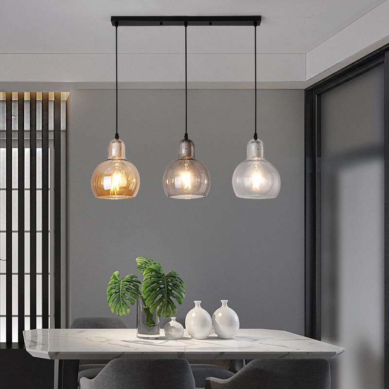 Postmoderne kalebasvorm hanglamp glas 3 hoofden eetkamer ophanging licht in zwart