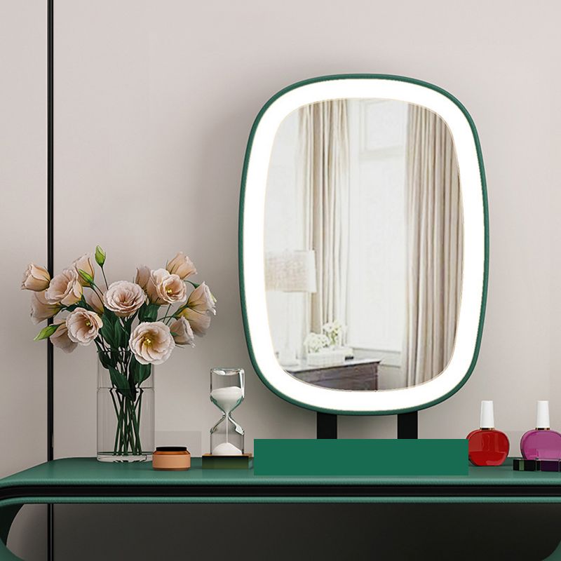 Mirror Bedroom Glam Double Drawers Faux Leather Standing Make-up Vanity