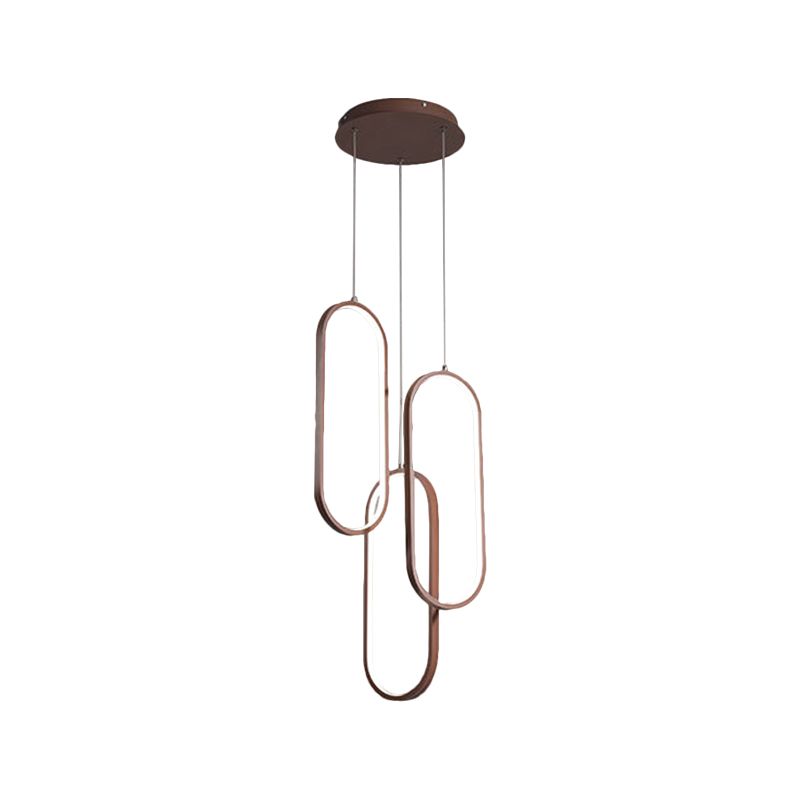Metallic ovaal frame multi hanger eenvoudige stijl LED -verlichting in bruin, warm/wit licht