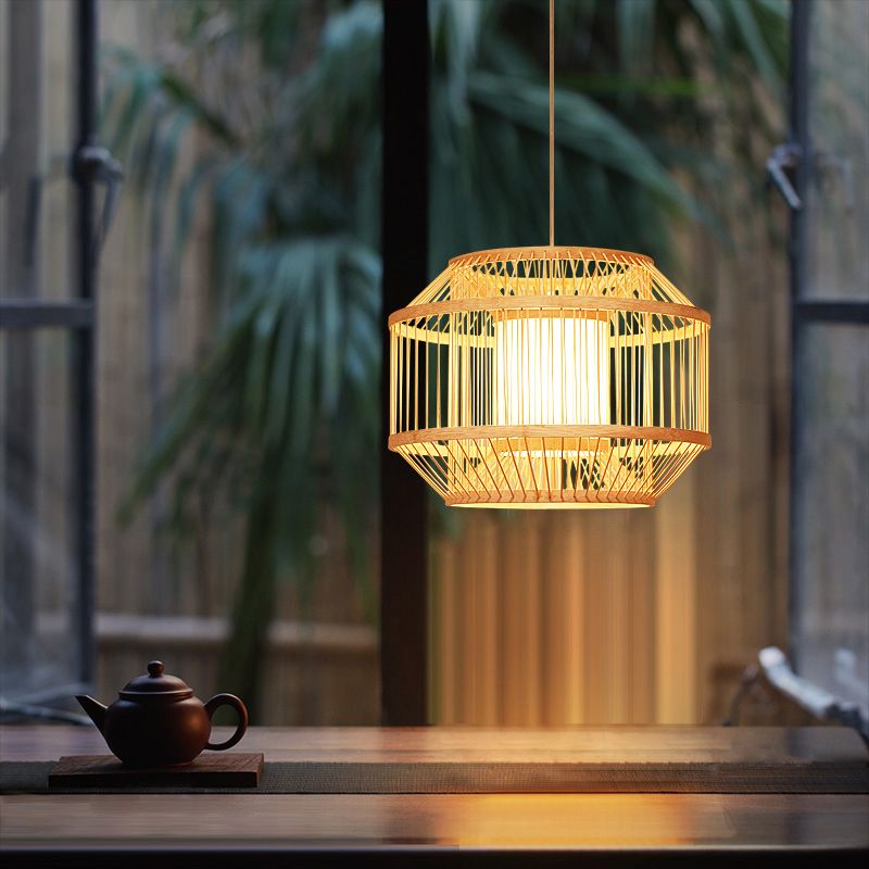 Modern Hanging Hanging House Homehold Geometric Bamboo Pendente Luce per soggiorno