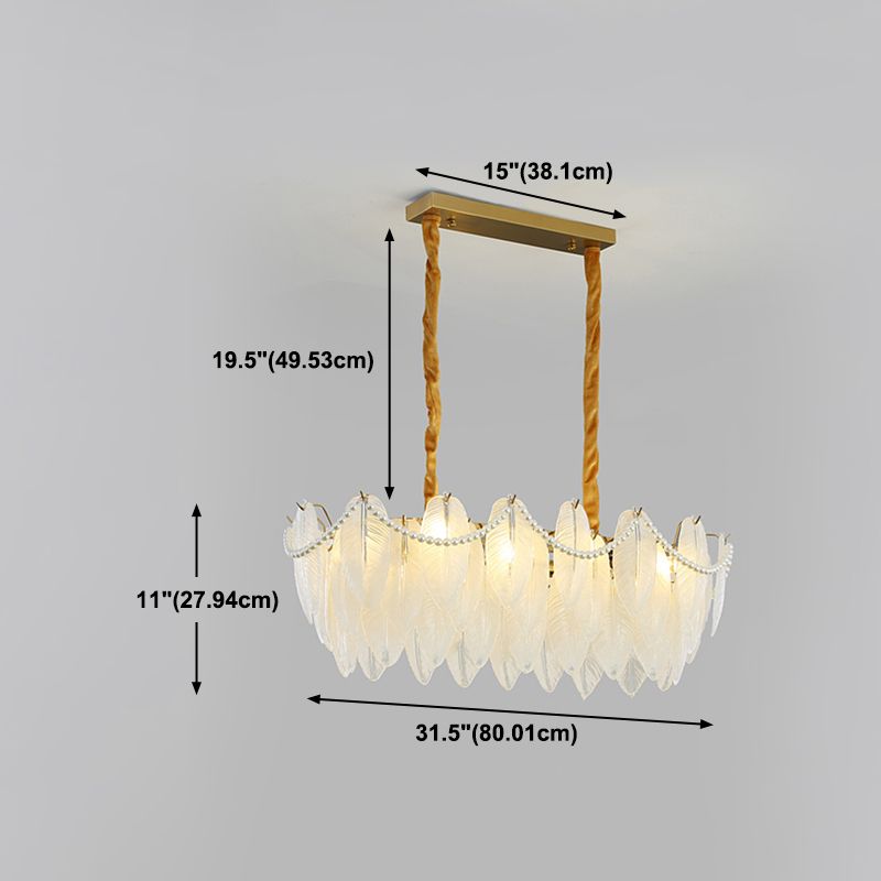 Modern Style Oval Shape Island Lights White Glass 8 Light Island Lighting in Gold