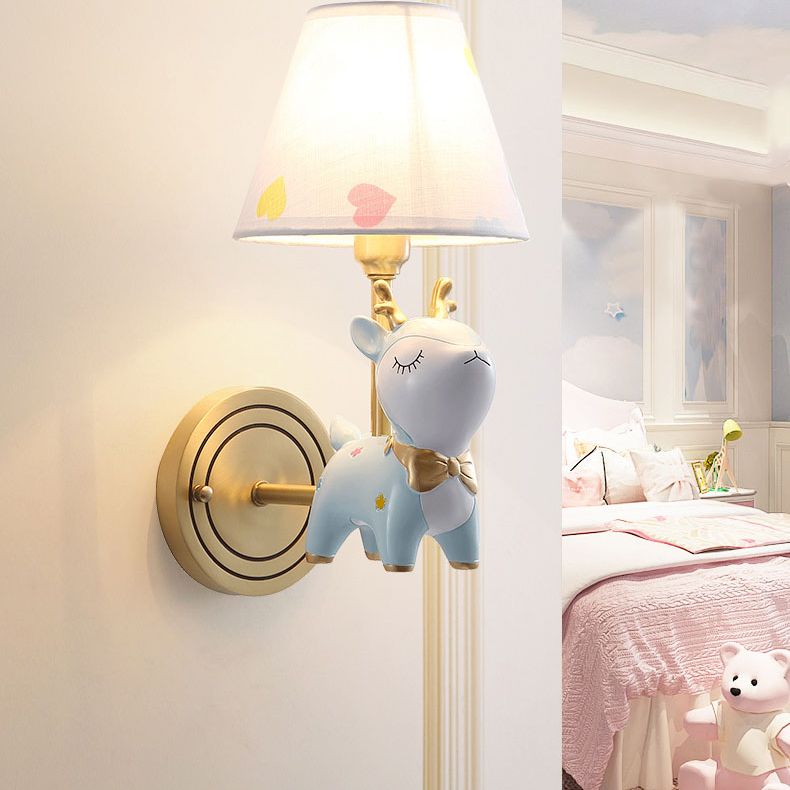 Minimalist Style Wall Sconce Lighting Deer Sconce Light Fixture with Fabric Shade