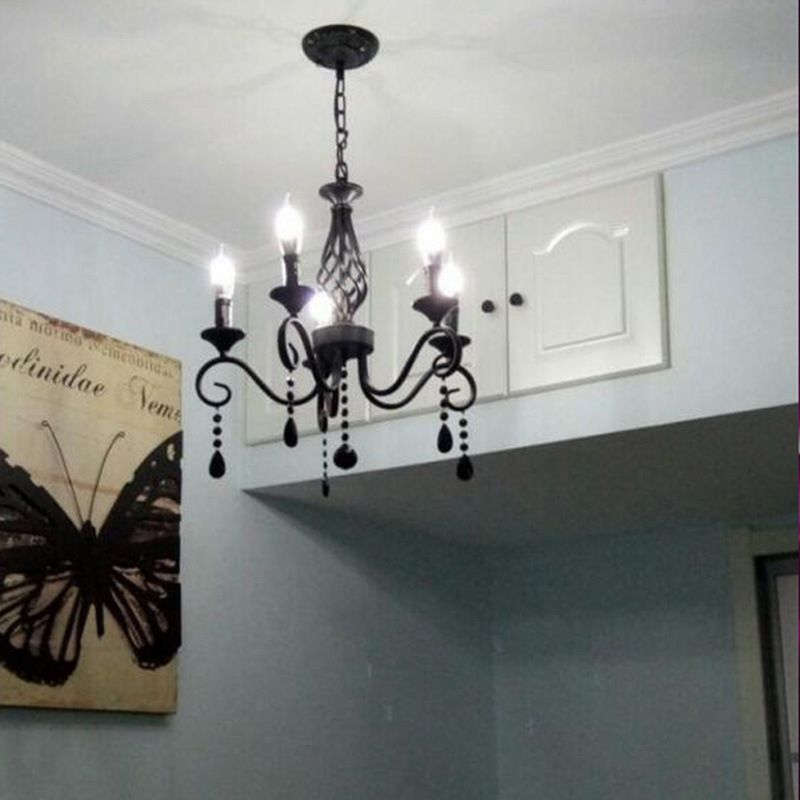 Traditional Candles Hanging Ceiling Light Multi Lights Metal Suspension Light in Black