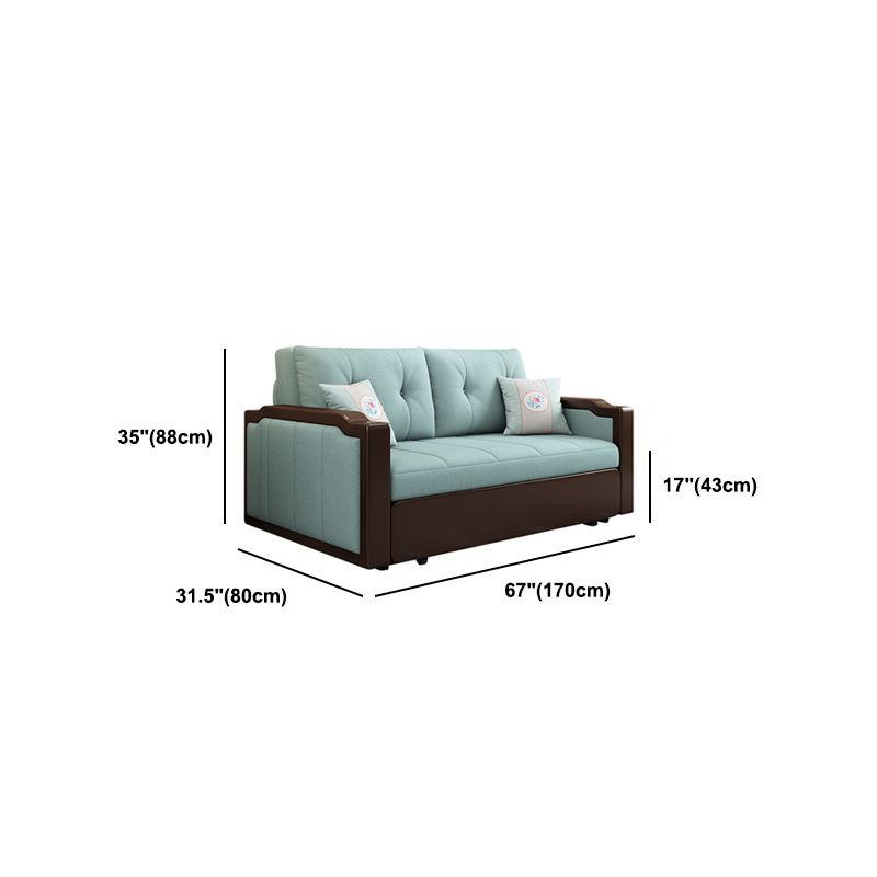 Contemporary Tufted Fabric Sofa Bed with Square Arms in Blue