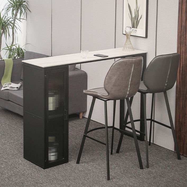 Bar Height Pub Table Modern Marble Rectangle Storage Indoor Counter Wine Table