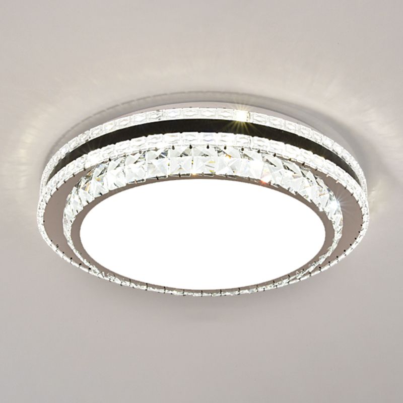 Drum LED Flush Mount Light Simplicity Crystal Bedroom Flush Mount Ceiling Light in Stainless-Steel