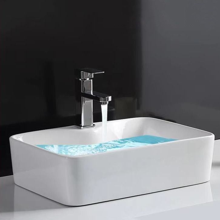 Contemporary Bathroom Sink Porcelain Rectangular Vessel Sink with Pop-Up Drain