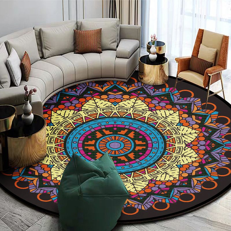 Exoticism Mandala Area Rug Multicolor Persian Carpet Synthetics Washable Pet Friendly Anti-Slip Rug for Living Room