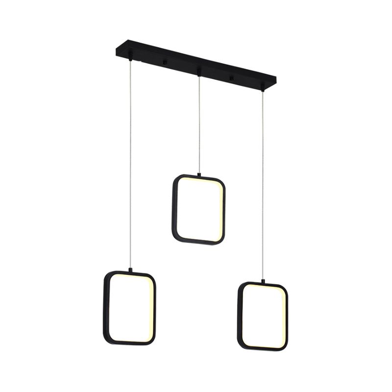 Square/Circle Cluster Pendant Modernism Acrylic 3 Lights Black/White Pendant Ceiling Light in Warm/White Light with Round/Linear Canopy