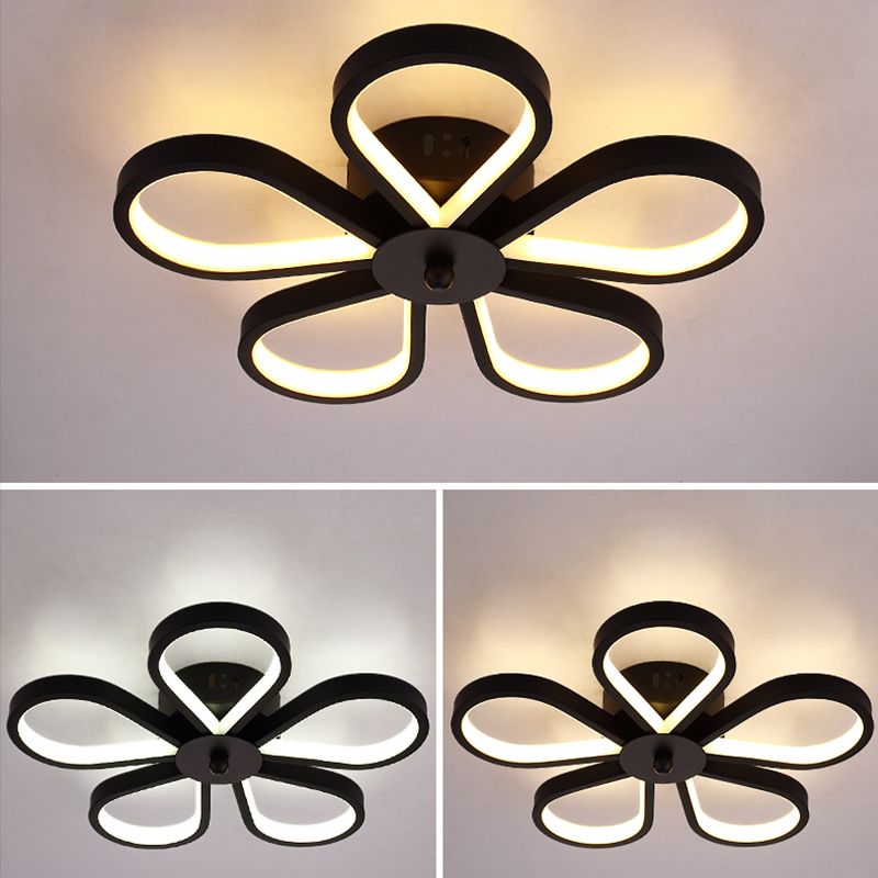 Black Flower Ceiling Flush Light Minimalistic Metal LED Semi Mount Lighting for Corridor