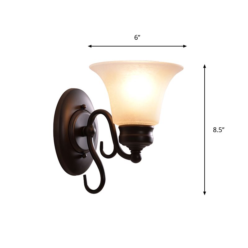 Bell White Glass Sconce Lighting Country Style 1 Light Indoor Wall Mount Lamp Fixture in Black