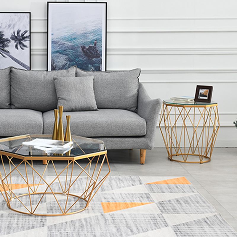Modernism Glass Octagon Coffee Table 17.7" H Simple Iron Frame Cocktail Table