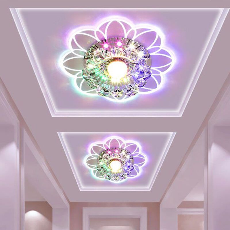 Moderne LED-Blumen-Unterputzleuchte mit klarem Kristall-Deckeneinbau in warmem/weißem/mehrfarbigem Licht