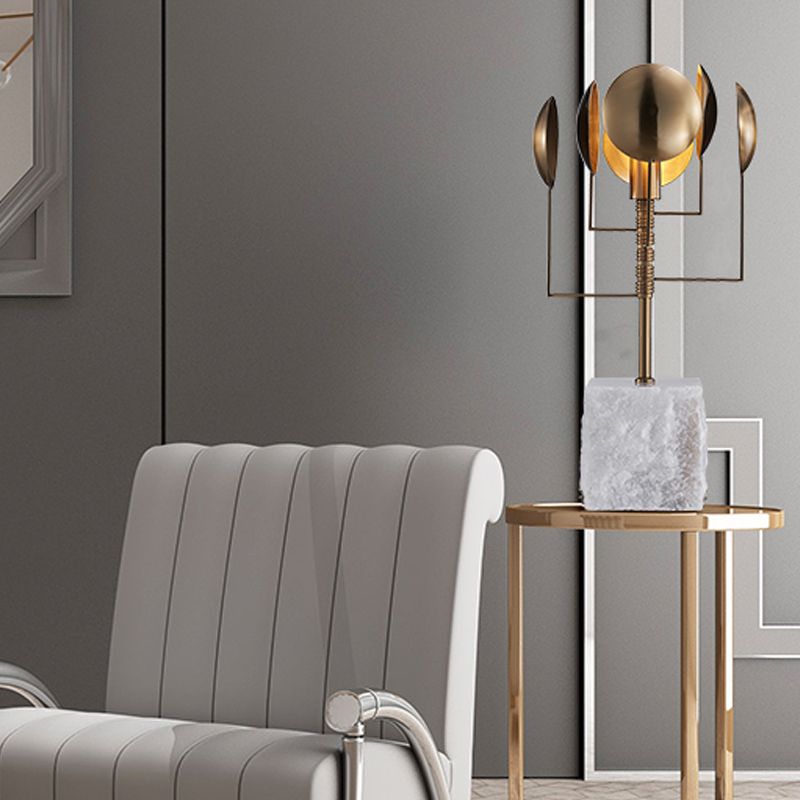 Lámpara de mesa cuadrada de mármol posmoderno 1 iluminación de noche de metal blanco claro para sala de estar