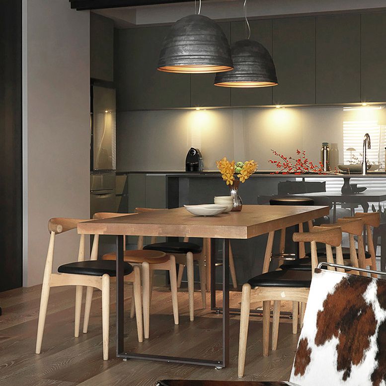 Solid Wood Top Dining Table Rectangle Wood Table with Sled Base