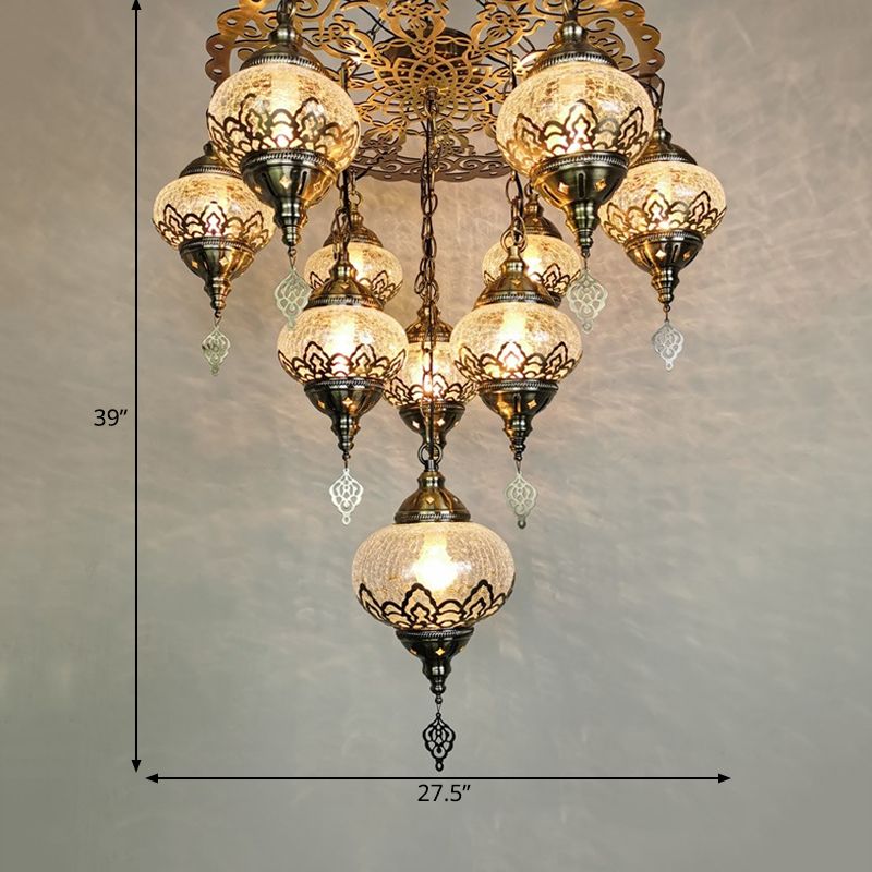 Crackle Glass Bronze Suspension Light Oval 10 Heads Vintage Chandelier Light Fixture
