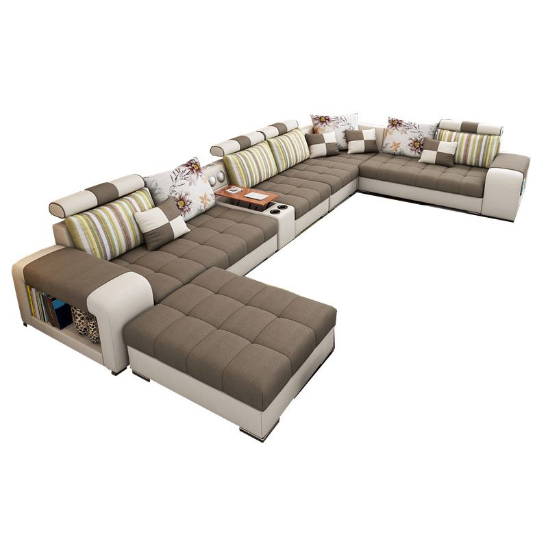 157.5"W √ó 94.49"D √ó 35.43"H Linen Blend Square Arm Sectionals with Storage
