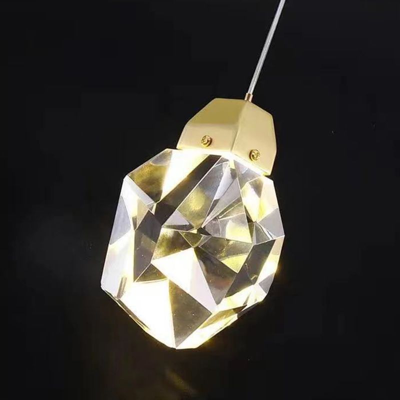 Copper Gold LED Hanging Lamp in Modern Artistic Style Crystal Geometric Pendant Light for Dining Room