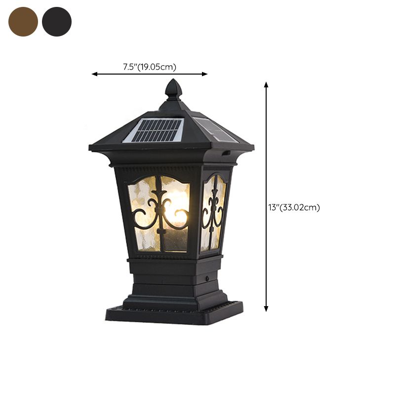1-Light Pillar Lamp Aluminum Solar Lighting Fixture with Glass Shade for Garden