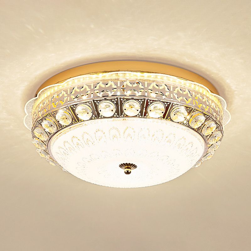 Crystal Bowl Flush Ceiling Light Classic Bedroom 16"/19.5" Wide LED Flush Mount Light Fixture in White