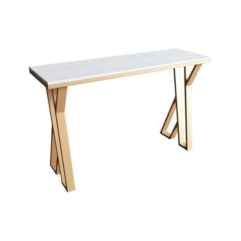 White Glam Style Bar Table in Faux Marble and Metal Bar Table for Dining Room