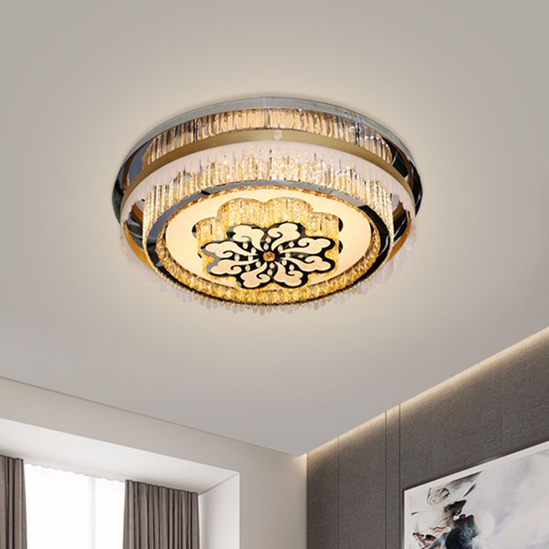 Clear Crystal Nickel Flush Light Circular LED Modern Close to Ceiling Lamp with Cloud Pattern