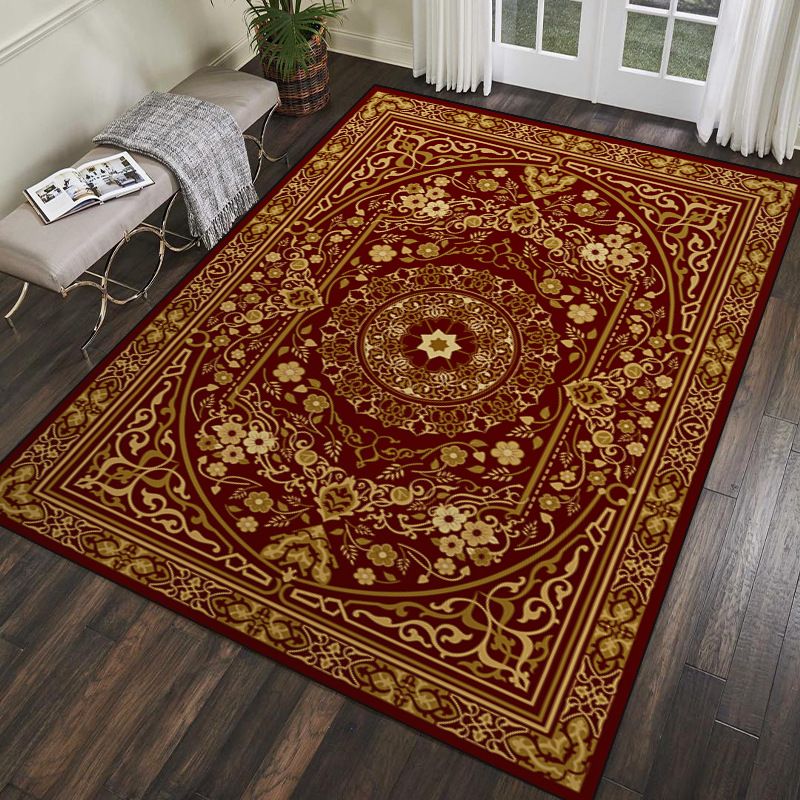 Dark Brown Bohemia Rug Polyester Graphic Rug Stain Resistant Rug for Living Room