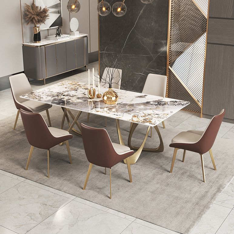 Modern Sintered Stone Dining Room Set with Rectangle Table and Gold Legs Formal Dining Set