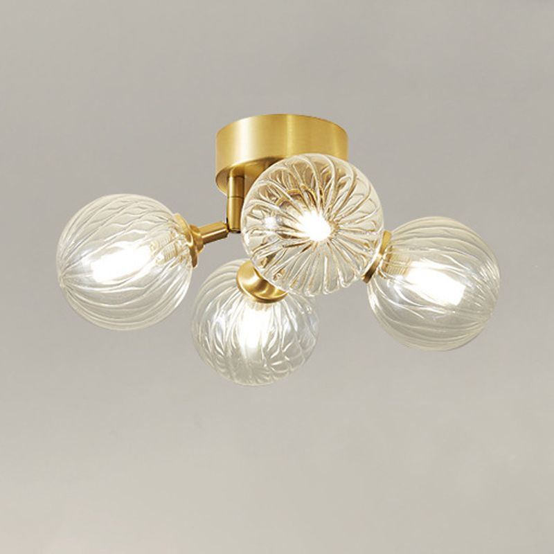 Sphere Shape Flush Mount Modern Style Glass 3/4/5/6 Lights Flush Ceiling Light in Gold