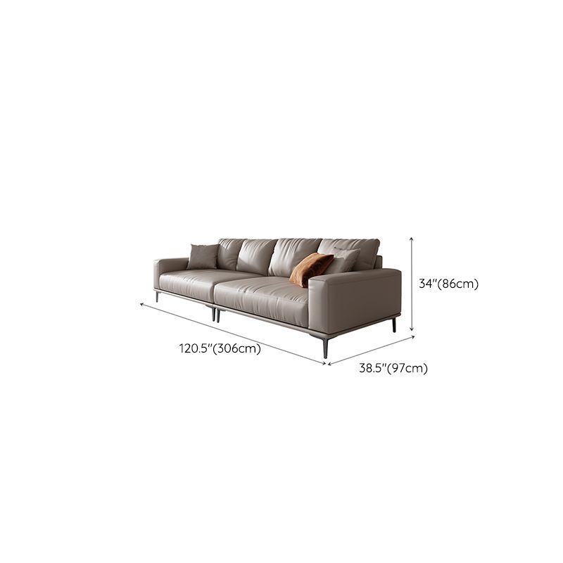 Mid Century Modern Genuine Leather White Pillows Square Arm Living Room Seating