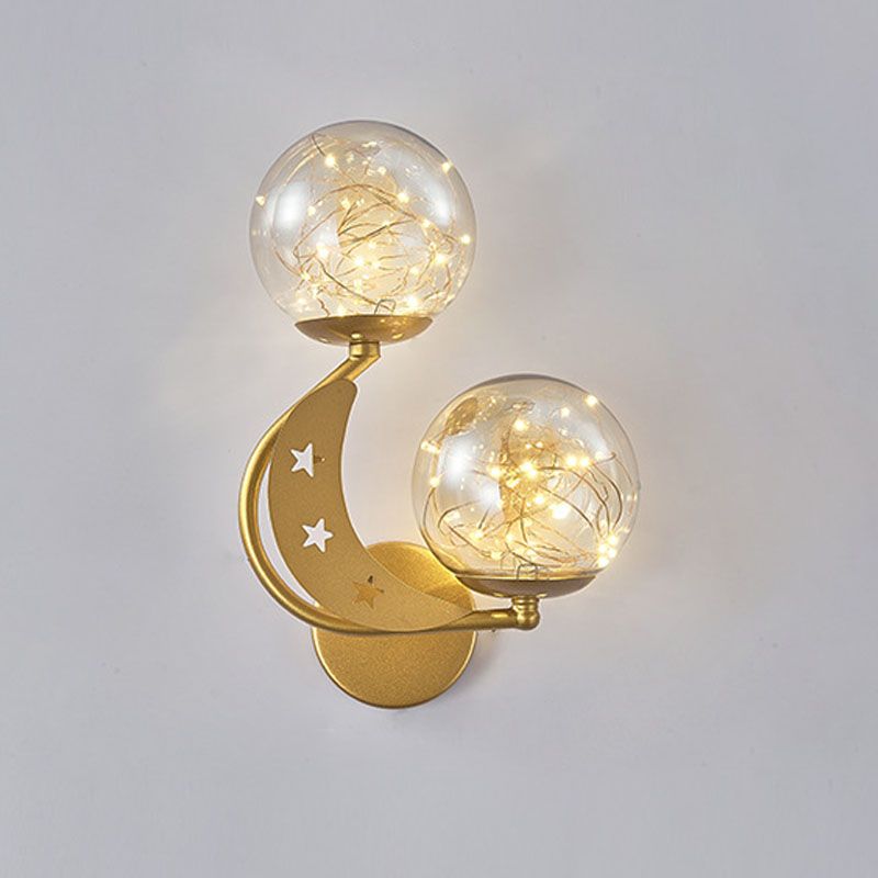 Modern Creative LED Wall Sconce Wrought Iron Globe Wall Lamp with Clear Glass Shade
