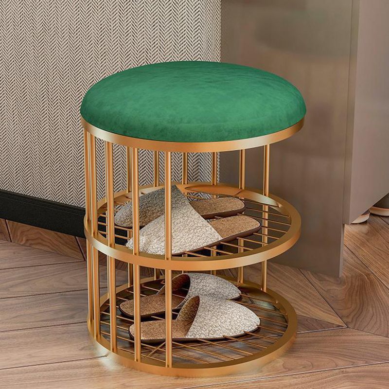 Glam Cylinder Shape Pouf Chair Plain Velvet with Bottom Rack Storage Pouf